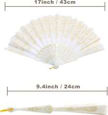Handheld Chinese Folding Fan Hand Fans For Women Foldable Bulk For Party Wedding Church Dancing (White) - 白色 - 查看 6