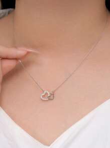 1 Stück minimalistischer kubischer Zirkonia Doppelherz Halskette für Frauen, eleganter Hochzeitsanhänger Schmuck