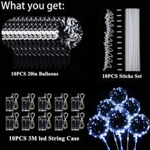 10 pièces Ballons LED transparents avec des bâtons, ballons à bulles lumineux, convient pour Noël, Nouvel An, anniversaire, décoration de mariage, mise en page des vacances, décoration de Noël, fonctionnement sur batterie (piles non incluses)