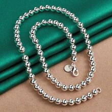 1 pieza Collar de cadena de cuentas de plata de ley 925 pulida de 40-75 cm, accesorios de joyería para mujer, regalo de boda, fiesta