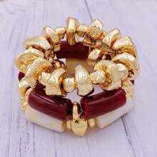 3 Stücke vintage übertriebenes mehrschichtiges braunes Acryl Perlenarmband, umwandelbar goldenes Armband aus zerbrochenen Steinen, für Frauen, Paar, Partys, Alltagsmode (Textur zufällig)