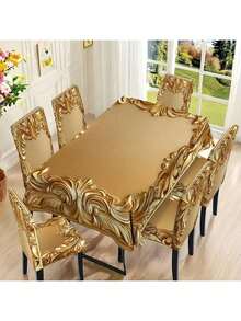1/4/6pcs"Golden Floral Border Pattern Chair Cover" / Chair Cover Set, Suitable For Indoor Home Restaurant, Hotel Modern Daily Decoration. Tablecloth Suitable For Square Tables, Elastic Chair Covers Can Be Washed - YT-028 - View 16