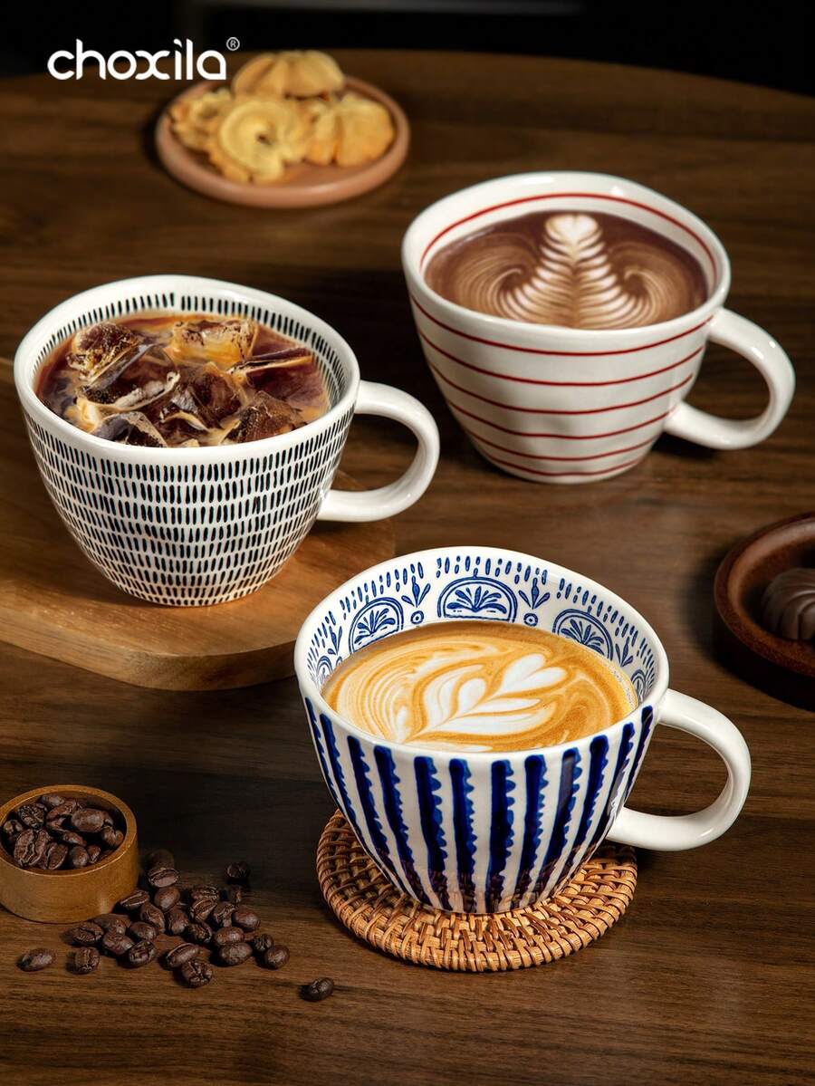choxila 1个不对称陶瓷咖啡杯,带把手 - 时尚潮流杯,适合下午茶、办公室和居家使用,是送给爱人的浪漫返校礼物 - 咖啡杯 - 查看 1
