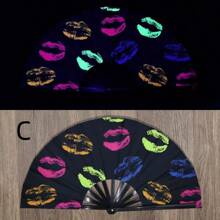 1pc Glowing Handheld Fan, UV Fluorescent Party/Festival Fan, Sound Activated Light Up Kung Fu Dance Prop