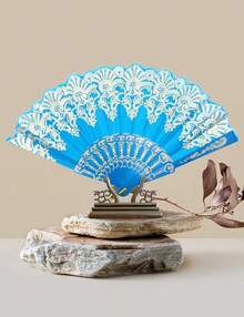 Abanico plegable de mano chino, abanicos de mano para mujeres, plegables a granel para fiestas, bodas, iglesia y baile (Azul claro) - Azul - Ver 5