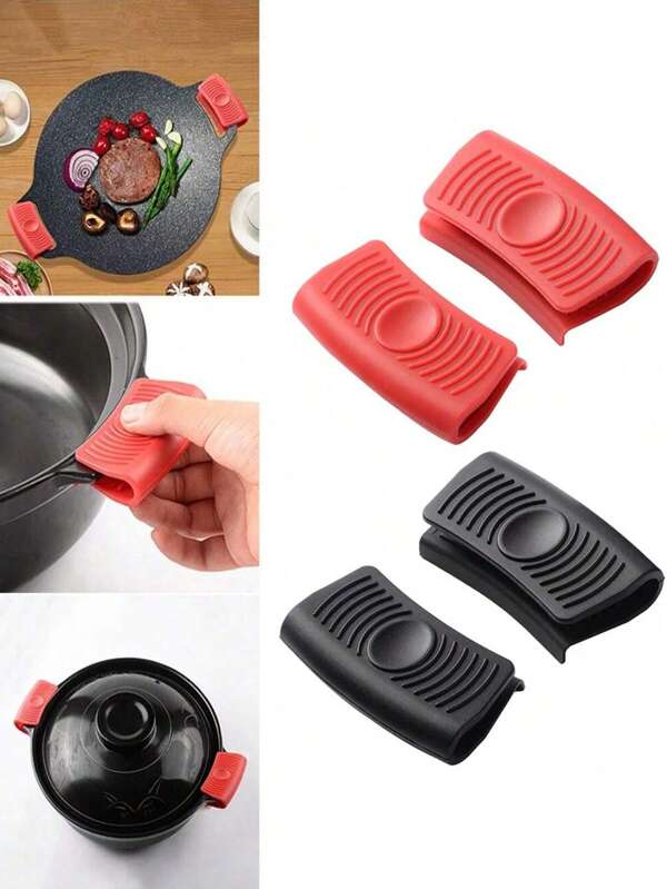 2 Packs Silicone Pot Handle Heat Protectors, Heat Resistant & Non-Slip For Kitchen Safety, Cooking, Outdoor, Camping, BBQ And For Home Cooks, Women, Men, Adults(Black&Red&Grey)
