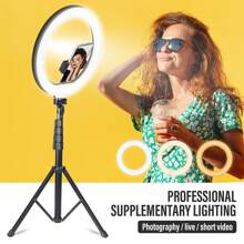 10-Zoll-Ringleuchte mit 145-cm-Stativ - DIY-Blitz und LED-Leuchte für Selfie-Leuchten, es gibt drei Farben mit 10-Grade-Dimming-Modus / USB für Fotografie und Videoaufnahmen, Foto-Selfies, Videoaufnahmen, Zoom-Konferenzen, Selfies und Outdoor-Aktivitäten