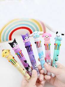 Sanrio Set de 7 piezas - Estuche/caja de lápices de gran capacidad de doble capa de Sanrio, que incluye 1 caja de artículos de papelería, 2 bolígrafos, 4 gomas de borrar de presión, Set de caja de artículos de papelería de Kuromi, un gran regalo para volver a la escuela para niños