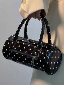 Portable Polka-Dot Small Bag 2025 New High-Grade Contrast Color Cylinder Bag Spice Joker Fashion Commuter Handbag - màu đen - Xem 4