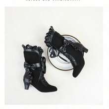 Lolita Boots With Bow For Women, Mid-Heel Lace-Up Victorian Retro Style Cute Role Play Boots In Plus Size - 黑色 - 查看 8