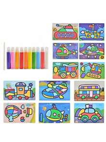 10pcs Glitter Painting Set, DIY Handmade Colorful Sand Art Craft Kit, Sparkly Sand Painting For Men & Women, Cute Cartoon Small Gift