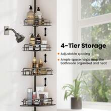 4-Tier Corner Shower Caddy, Fits 32.3-116.5 Inch  No Drilling Shower Shelf For Inside Shower Home Bathroom Decor Bathroom Organizer Summer - 黑色 - 查看 6