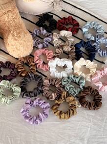 5 Stück mehrfarbige unifarbene, einfache, vielseitige Haargummi Scrunchies, hochwertige Haraccessoires aus Kunstseide-Stoff für Pferdeschwanz & Dutt, Haraccessoires, Haargummis