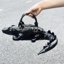 Luxury Designer Purses And Handbag Crocodile Print Bag Funny Crocodile Shaped Bag Shoulder Bags - 黑色 - 查看 11