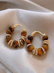 1 paire de boucles d'oreilles de haute qualité en pierre d'œil de tigre rétro