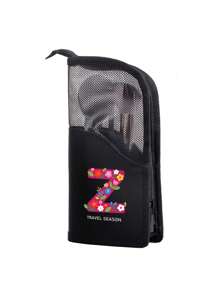 26 Alphabet Letter Pattern Makeup Brush Bag, Women Travel Storage Pouch, Large Capacity Cosmetic Organizer