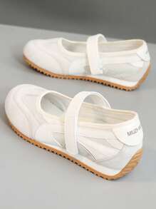 Zapatos planos de patchwork sencillos para mujer, sandalias casuales de malla con empalme de puntera redonda y slip-on para el verano