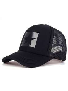 1 件男士星星印花棒球帽，可调节五角星卡车司机帽，休闲防晒帽，适合春季、秋季郊游、旅行、海滩、派对