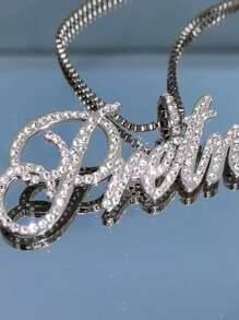 Collar con nombre con diamantes brillantes, collar con nombre de cristal, collar personalizado, collar con texto de nombre, joyería congelada, regalo para mujer, regalo para dama de honor, nombre personalizable de estilo sencillo para uso diario, productos que incluyen caja de regalo, regalo del Día de San Valentín, regalo de cumpleaños, regalo del Día de la Madre, regalo diario