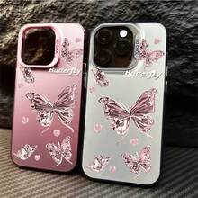 High-Grade Pink Butterfly Pattern Drop-Proof And Shockproof Frosted Texture IMD Mobile Phone Case Applies To  XR XS MAX 7 PLUS 11 PRO MAX 12 PRO MAX 13 PRO MAX 14 PRO MAX 14 PLUS 15 PRO MAX 15 PLUS 16 PRO MAX Compatible Models Galaxy A03S A12 A13 A14 A15 A23 A25 A32 A35 A51 A53 A54 A55 A71 S20 FE S21 FE S22 ULTRA S23 S23 FE S23 ULTRA S24 S24 PLUS S24 ULTRA S25 S25 ULTRA CASE - J1 - View 2