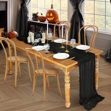 6pcs/Set 35*118 Inch Black Bohemian Table Cloth, Suitable For Wedding, Bridal Shower, Party, Halloween, Thanksgiving, Christmas Table Centerpiece Decor - Multicolor - View 7