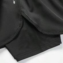 水着 スイミングウェア サーフパンツ ハーフパンツ ビーチショーツ 二重水泳パンツ 吸汗速乾 ウエストゴム 無地 - ブラック - チェックする 2