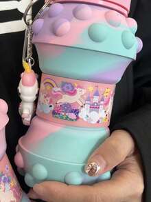 BENNY 2025 新款 550ml（18.6oz）户外硅胶水瓶 - 独角兽水瓶 - 卡通独角兽水瓶，可折叠硅胶运动杯，适合健身水壶旅行儿童，卡通独角兽造型设计，可重复使用 - 透明 BPA - 防漏 - 彩色 - 查看 9