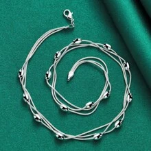 1pc Charm 925 Silver Plated 45cm Exquisite Luxury Snake Chain Tassel Beads Necklace Women Elegant Gift Party Fashion Jewelry Accessories