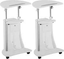 Techni Mobili Adjustable Height Rolling Laptop Cart With Storage, Sit To Stand Desk With Wheels, Podium Stand Or Medical Cart, White