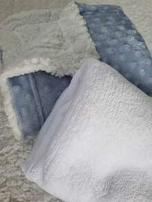 Kit 2 Items For Baby Girl Boy Blanket + Plain Microfiber Blanket Maternity Exit Blanket - 雙面藍+純白 - 查看 4