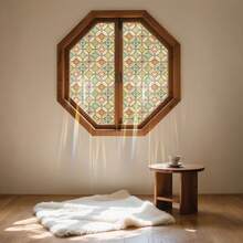 1卷彩色玻璃窗隐私膜，3D彩虹波西米亚风格玻璃贴纸，柔化光线，阻挡紫外线，适用于家庭、浴室、淋浴房门（17.7*197英寸） - 彩色 - 查看 3