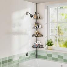 4-Tier Corner Shower Caddy, Fits 32.3-116.5 Inch  No Drilling Shower Shelf For Inside Shower Home Bathroom Decor Bathroom Organizer Summer - 黑色 - 查看 8