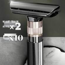 Men's Adjustable Safety Razor Kit - With 10pcs Stainless Steel Single-Edge Blades, Shaving Brush & Razor Cleaning Brush, 2pcs Safety Blade Caps & Shaver Holder - Perfect Gift For Father Day & Boyfriend - 7 In 1 Shaving Grooming Set
