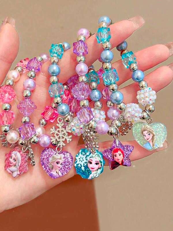 Disney Pulsera Kawaii con cuentas brillantes de estilo aleatorio inspirada en Frozen como regalo decorativo de accesorios para el cumpleaños de un mejor amigo (Algunas partes pueden ser aleatorias), Vestido de Frozen, Frozen, Elsa