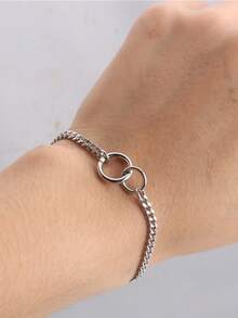 1pc Double-Sided Polished Single-Buckle Chain Bracelet - Steel - View 1
