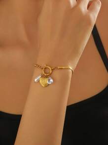 1 Stück modisches Herz geometrisches Quastendekor Anhänger Schlangenknochen Kette Armband, geeignet für täglichen Gebrauch von Frauen
