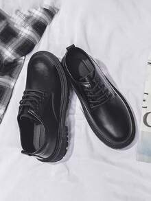 2025新款男士时尚休闲皮鞋厚底防滑英伦风格正装鞋 - 黑色 - 查看 4