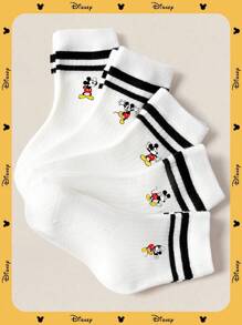 5 Pairs Kids Socks With Cute Cartoon Mouse Pattern, Fashionable And Versatile, Skin-Friendly Soft Breathable, Suitable For Back To School, Campus, Sports, Classroom, New Semester, Students, Back To School Season