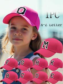 1 pieza Gorra negra con estampado de letras del abecedario para niños, sombrero de sol estilo deportivo, adecuado para niñas, uso diario y vuelta al colegio