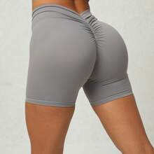 Women's High Waist Sexy V Back Yoga Shorts For Tummy Control Fitness Athletic Workout Running Shorts Sport Butt Scrunch Booty Yoga Shorts Buttery Soft Tummy Control Gym Shorts For Workout Sport Running Biking - 深灰色 - 查看 2