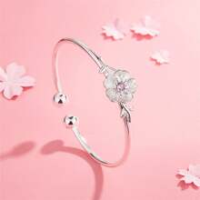1 pulseira minimalista estilo coreano com zircônia e flor incrustada, design aberto, moderna