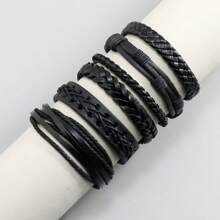 6pcs European & American Style Multi-Layer Leather Braided Bracelet Set, Simple & Fashion Accessory Suitable For Daily Wear, Gift For Friends And Family (Random Color & Design)