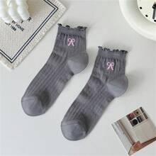 5 pares de calcetines de algodón fino hasta la rodilla para mujer con diseño de lazo, para primavera y verano