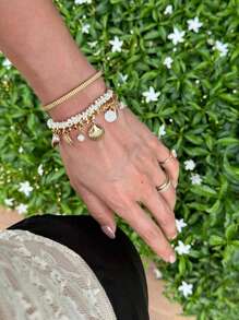 Bracelet de perles de coquillages, pendentif de coquille, de conque et de perle, bracelet de perles de paille, design créatif, style vacances, s'assortit bien avec des perles d'eau douce, convient pour un port quotidien