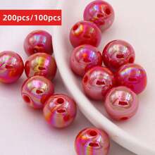 8mm 200/100pcs Red Acrylic Beads, Round Beads, Straight Hole Design, Suitable For DIY Handicrafts, Necklace And Mobile Phone Ornaments
