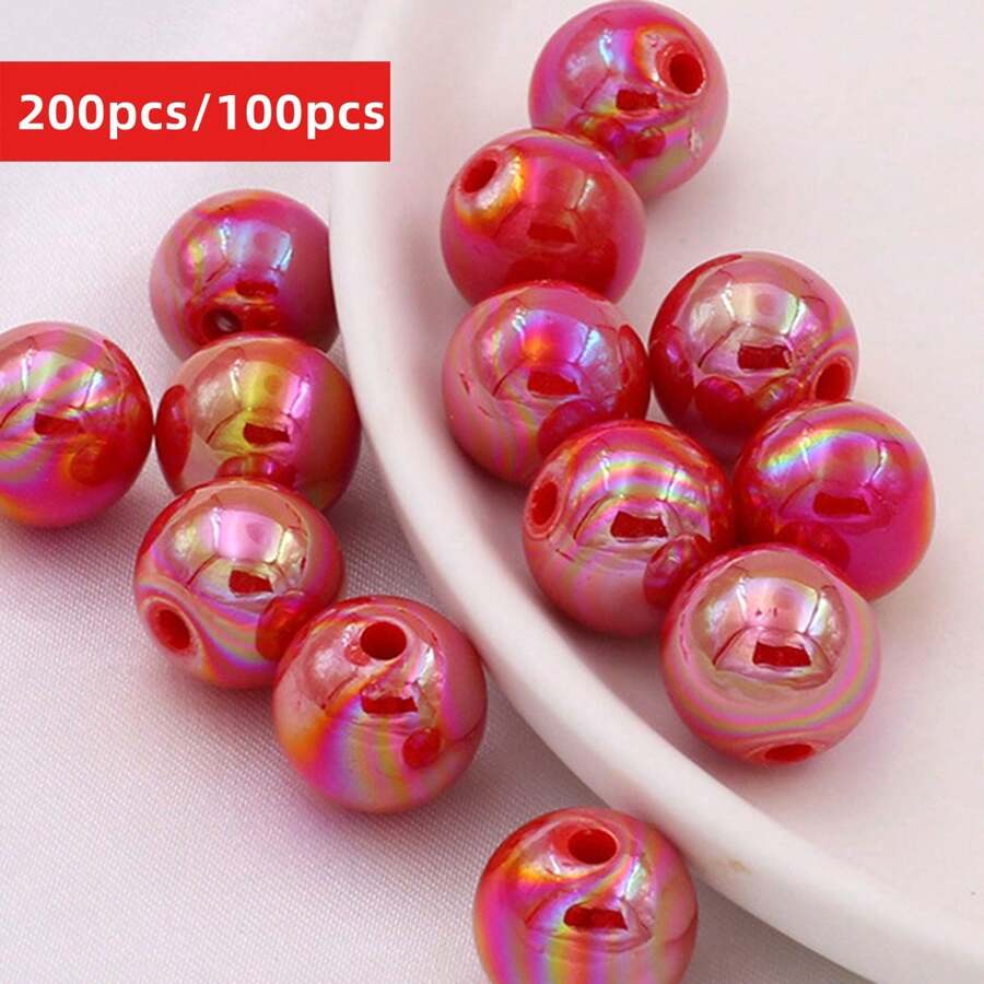 8mm 200/100pcs Red Acrylic Beads, Round Beads, Straight Hole Design, Suitable For DIY Handicrafts, Necklace And Mobile Phone Ornaments