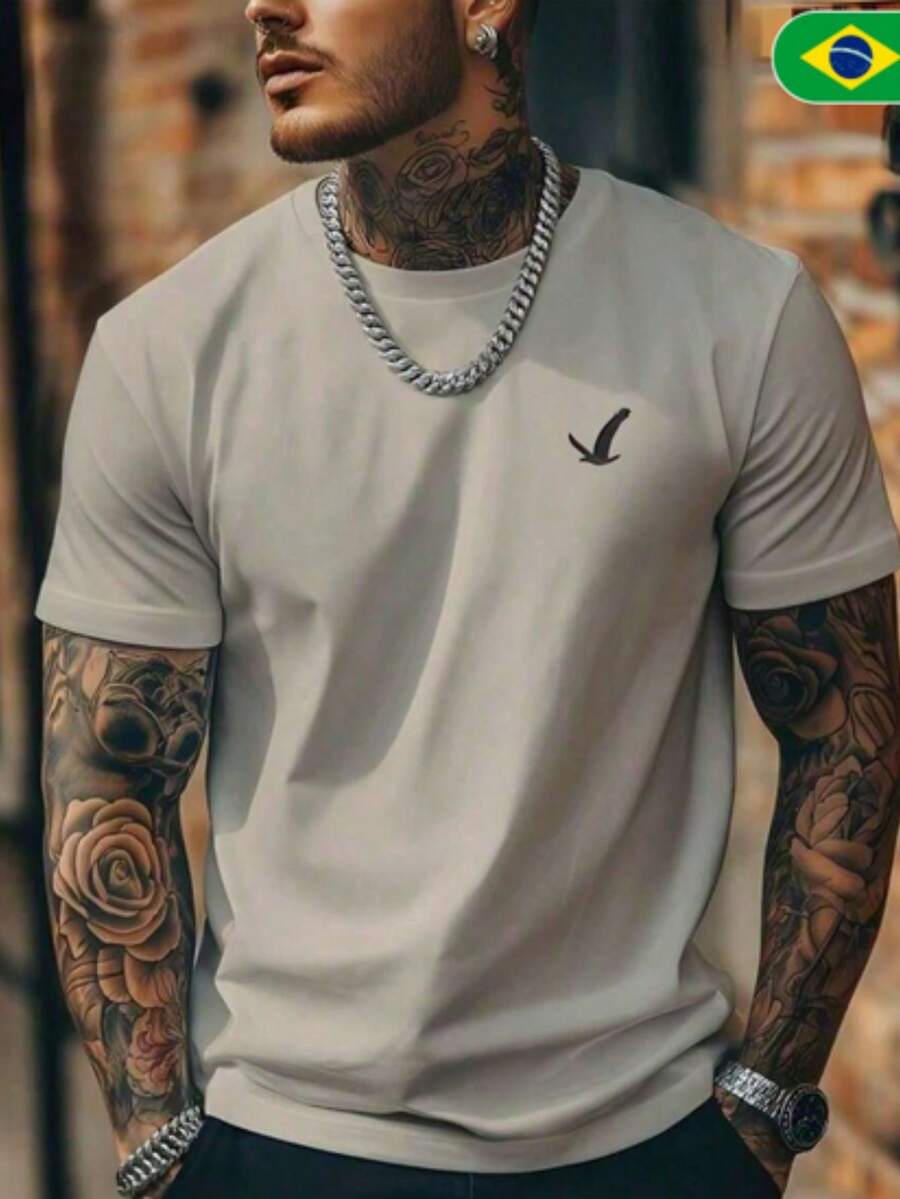 Men's Eagle T-Shirt Short Sleeve Premium Line 100% Cotton Lowest Price In BRAZIL - Khaki - View 1