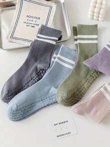 Kit 3 Pairs Pilates Yoga Socks Long Shaft Cotton With Non-Slip Comfort For Sports - Nhiều màu - Xem 3