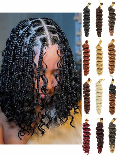 1 Pc 16 Inch Synthetic Heat Resistant Curly Extensions Hair Black Brown Chocolate Rust Brown Blonde Burgundy Multi-Colour Spiral Fashion Curly Wave Loose Wave Crochet Braids Hair High Temperature Loose Wave Curly Braiding Hair Extensions For Women Daily Holidays Party And Christmas Music Festival Carnaval New Year Gifts Used Braided Hair Woven Extension Hair