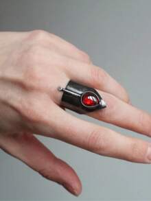 1 pieza Anillo de estaño antiguo de estilo gótico con forma asimétrica de gota de agua y rubí único, adecuado para fiestas, reuniones, salidas y diversión